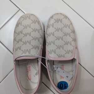 Michael Kors MK Monogram Slip-On Sneakers in Pink and White